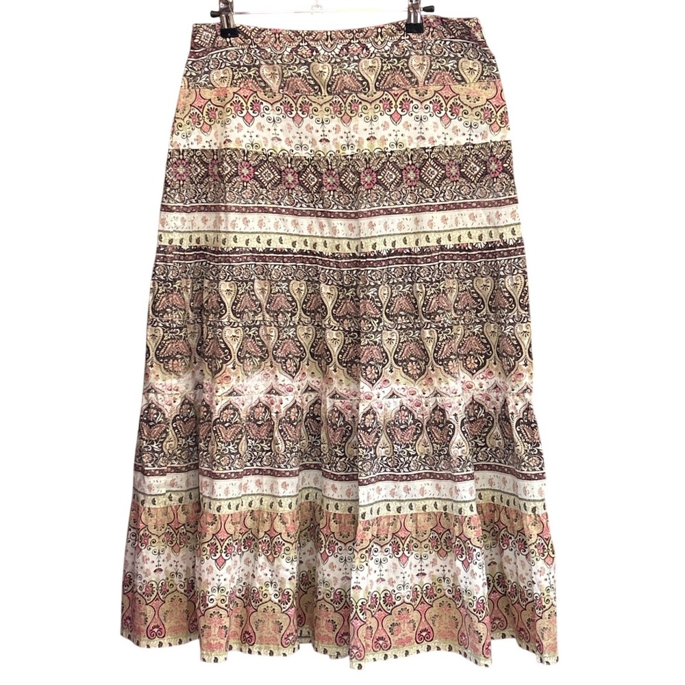 VTG Emma James Liz Claiborne Maxi Skirt Boho Cottagecore Paisley Floral Pink 8